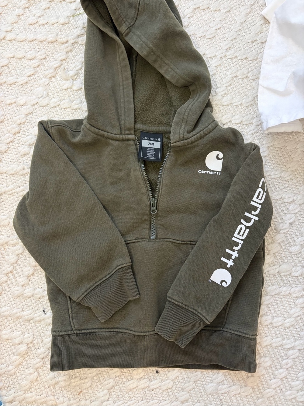 Carhartt toddler Olive Green Half-Zip Hoodie 24m